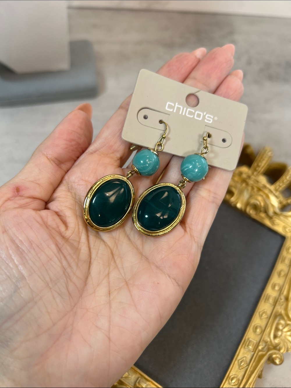 Chico's Teal Acrylic Drop Earrings - Picture 5 of 5